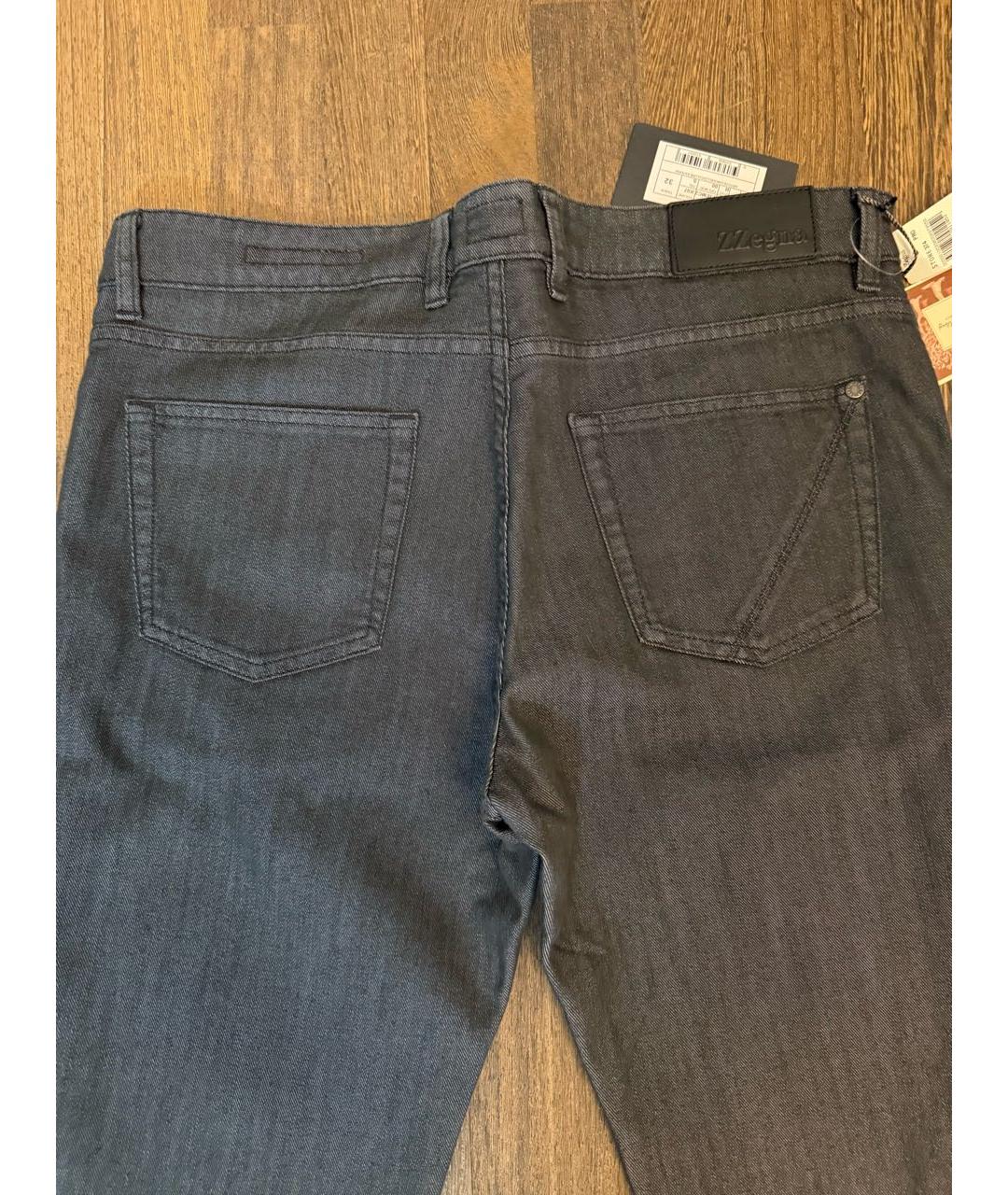 ZZEGNA Антрацитовые хлопко-эластановые прямые джинсы, фото 7