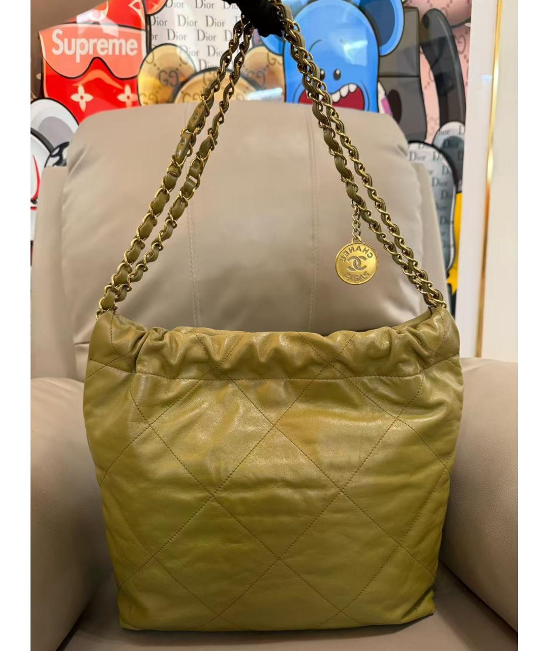 CHANEL Зеленая кожаная сумка тоут, фото 4