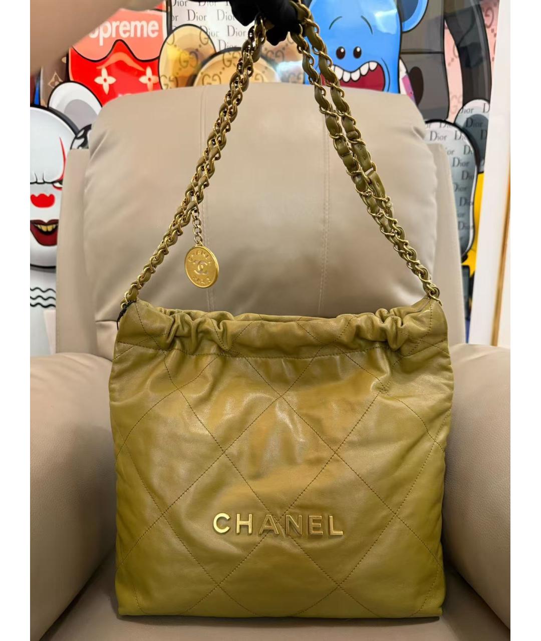 CHANEL Зеленая кожаная сумка тоут, фото 3