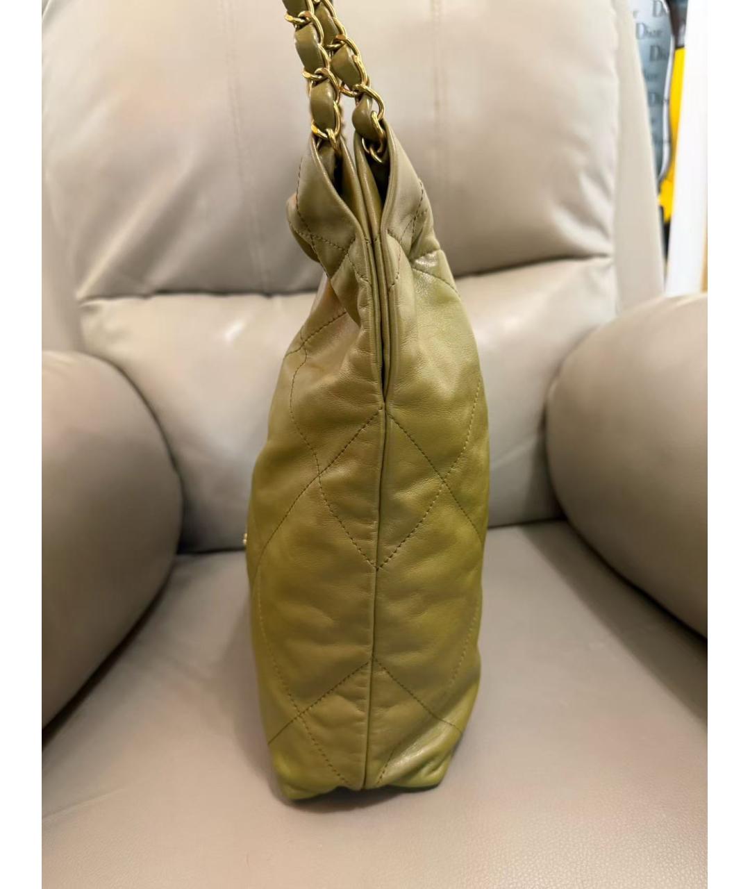 CHANEL Зеленая кожаная сумка тоут, фото 6