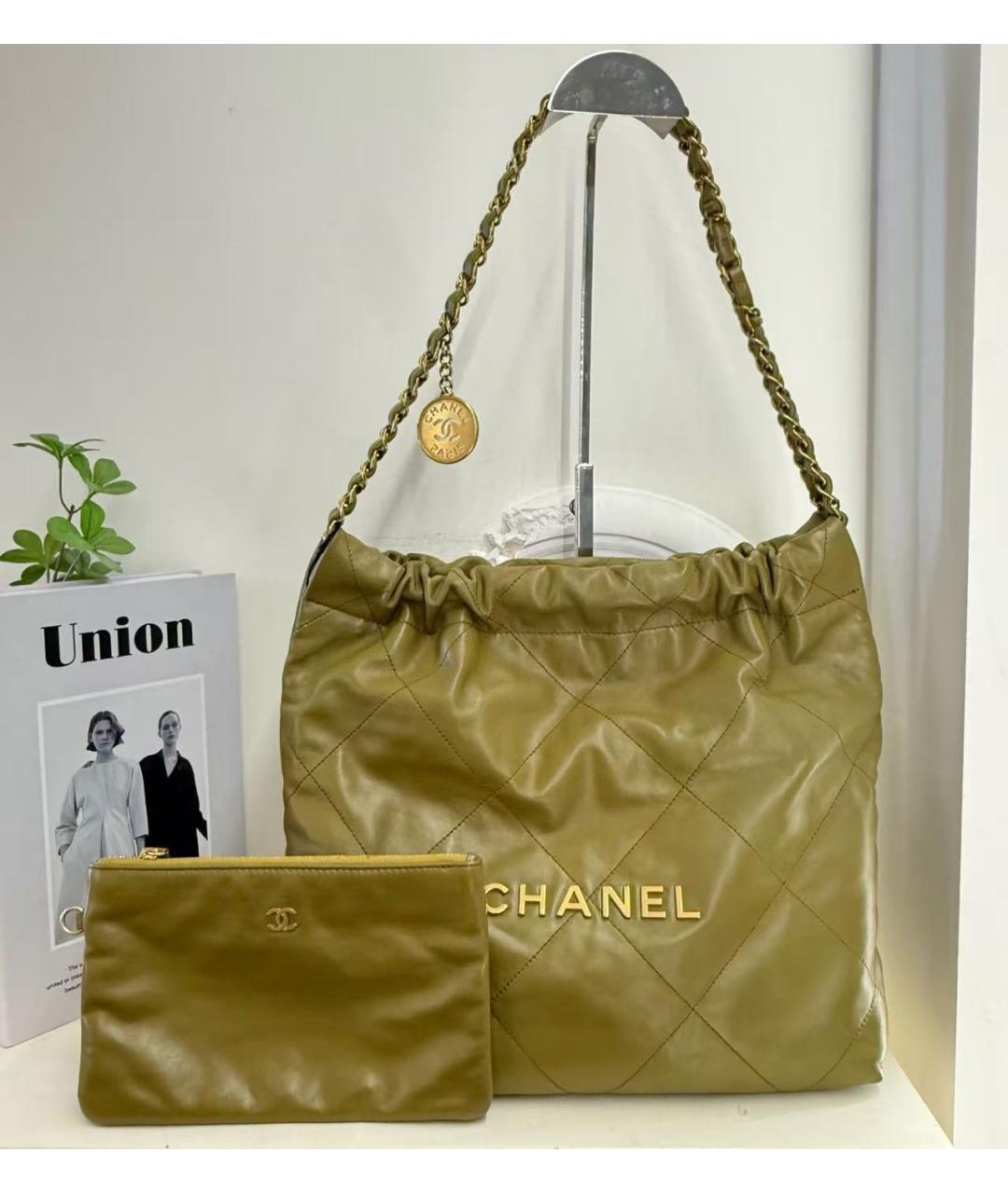 CHANEL Зеленая кожаная сумка тоут, фото 2