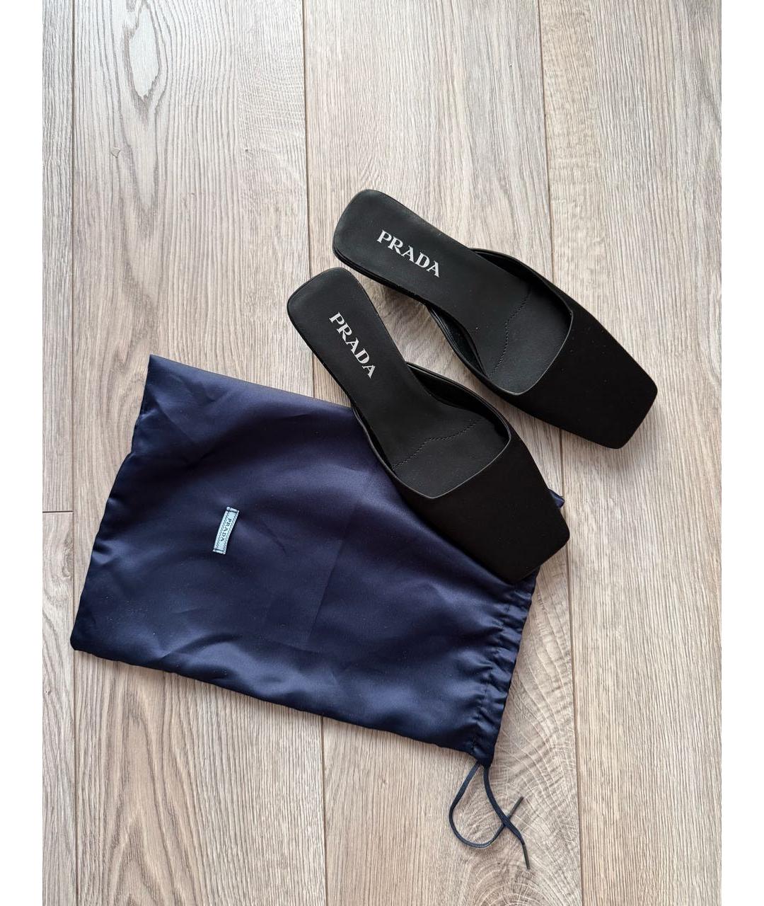 PRADA Черные текстильные лодочки на низком каблуке, фото 2