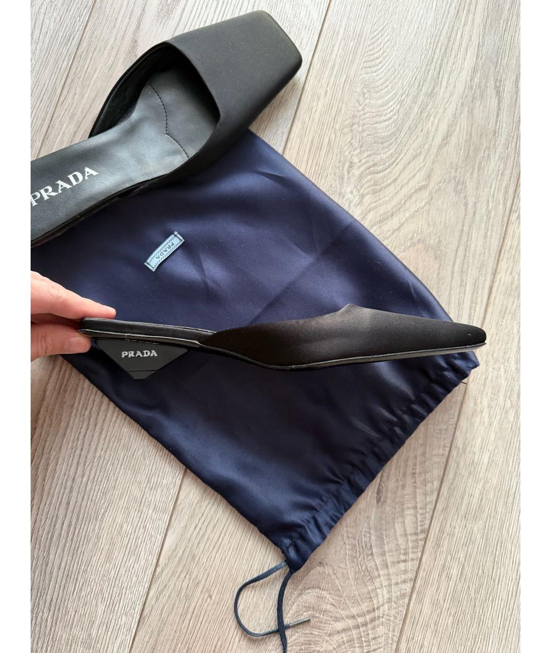 PRADA Черные текстильные лодочки на низком каблуке, фото 4