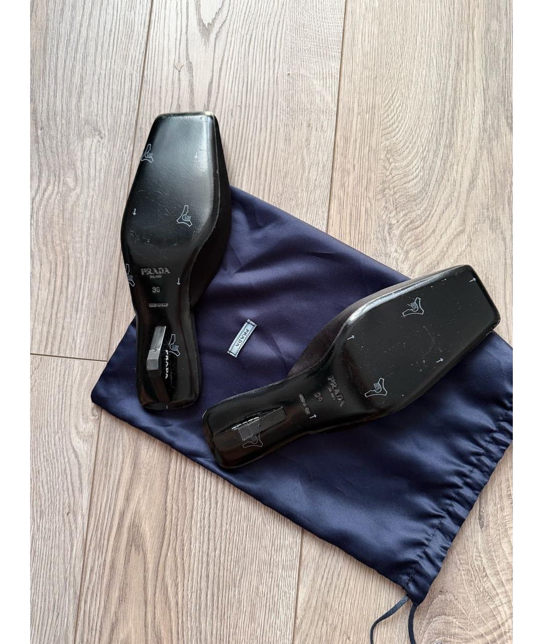 PRADA Черные текстильные лодочки на низком каблуке, фото 3