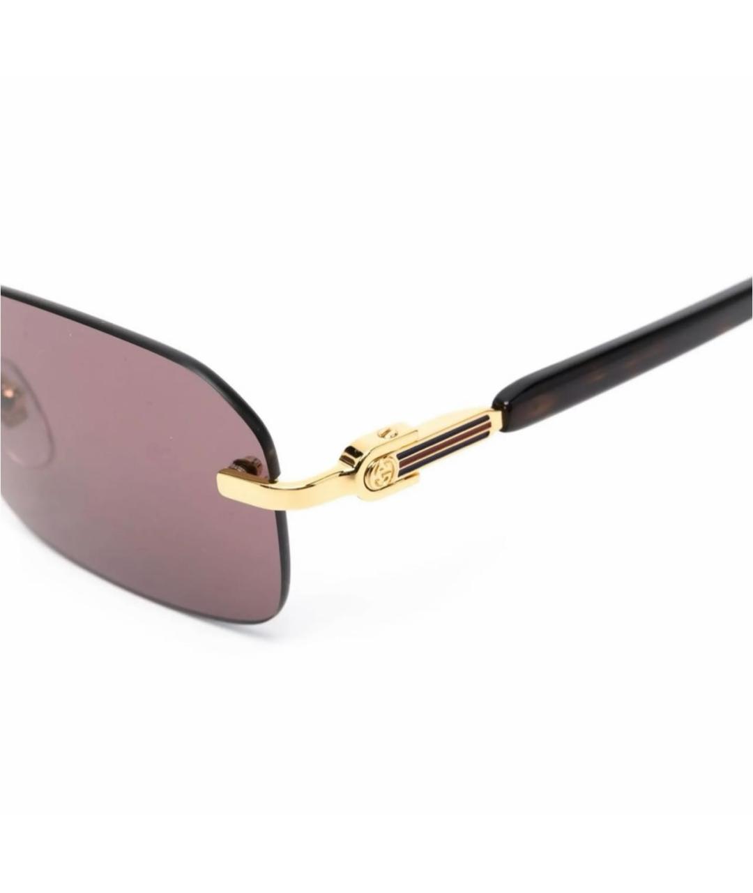 GUCCI Золотые металлические солнцезащитные очки, фото 3