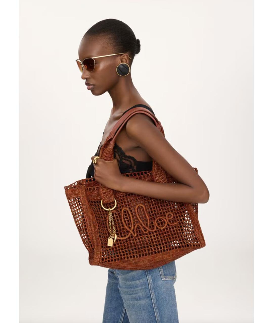CHLOE Коричневая пелетеная сумка тоут, фото 2