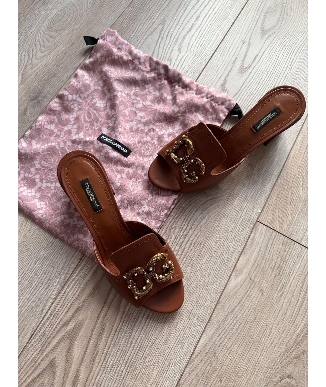 DOLCE&GABBANA Коричневые кожаные мюли, фото 3