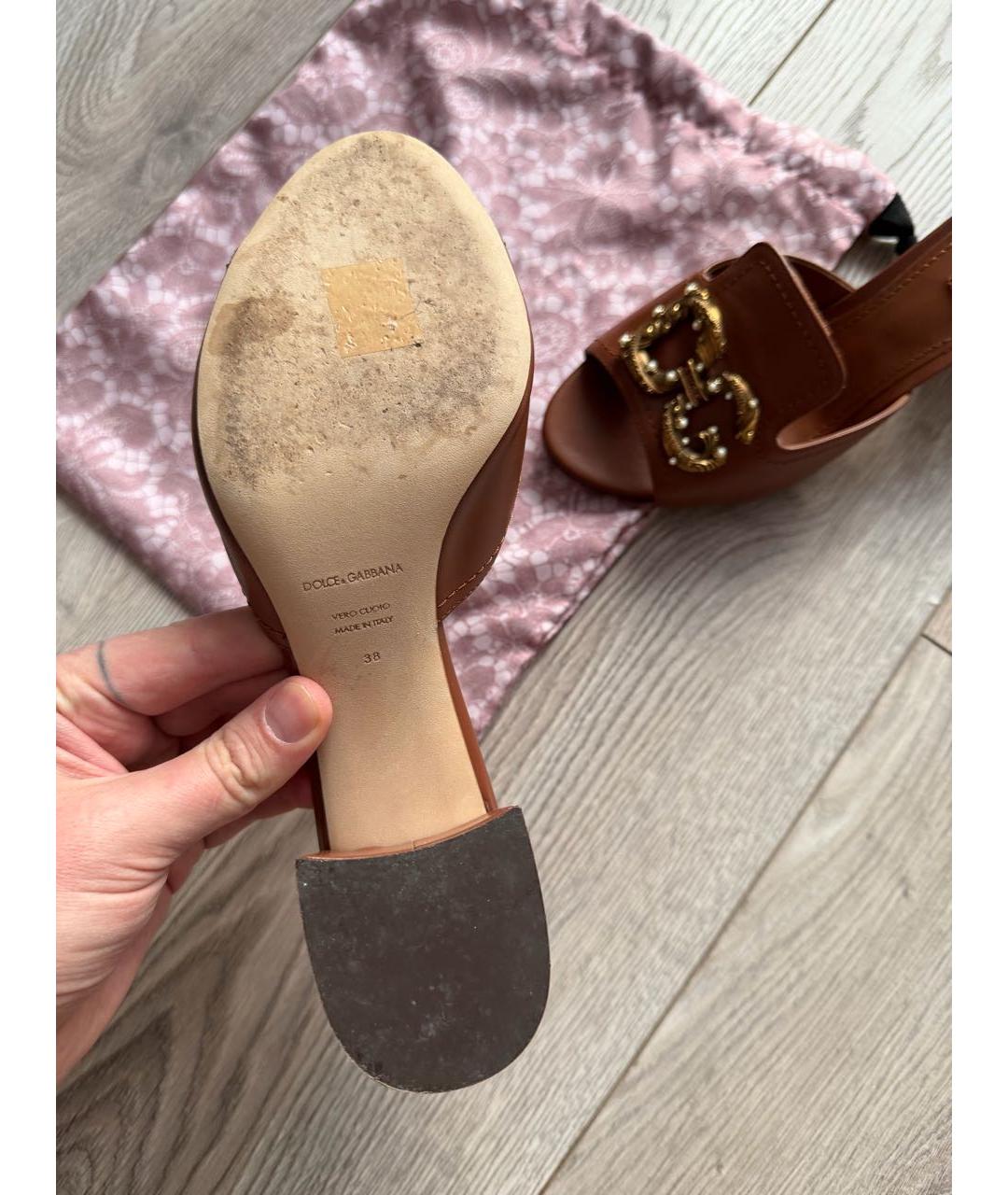 DOLCE&GABBANA Коричневые кожаные мюли, фото 2