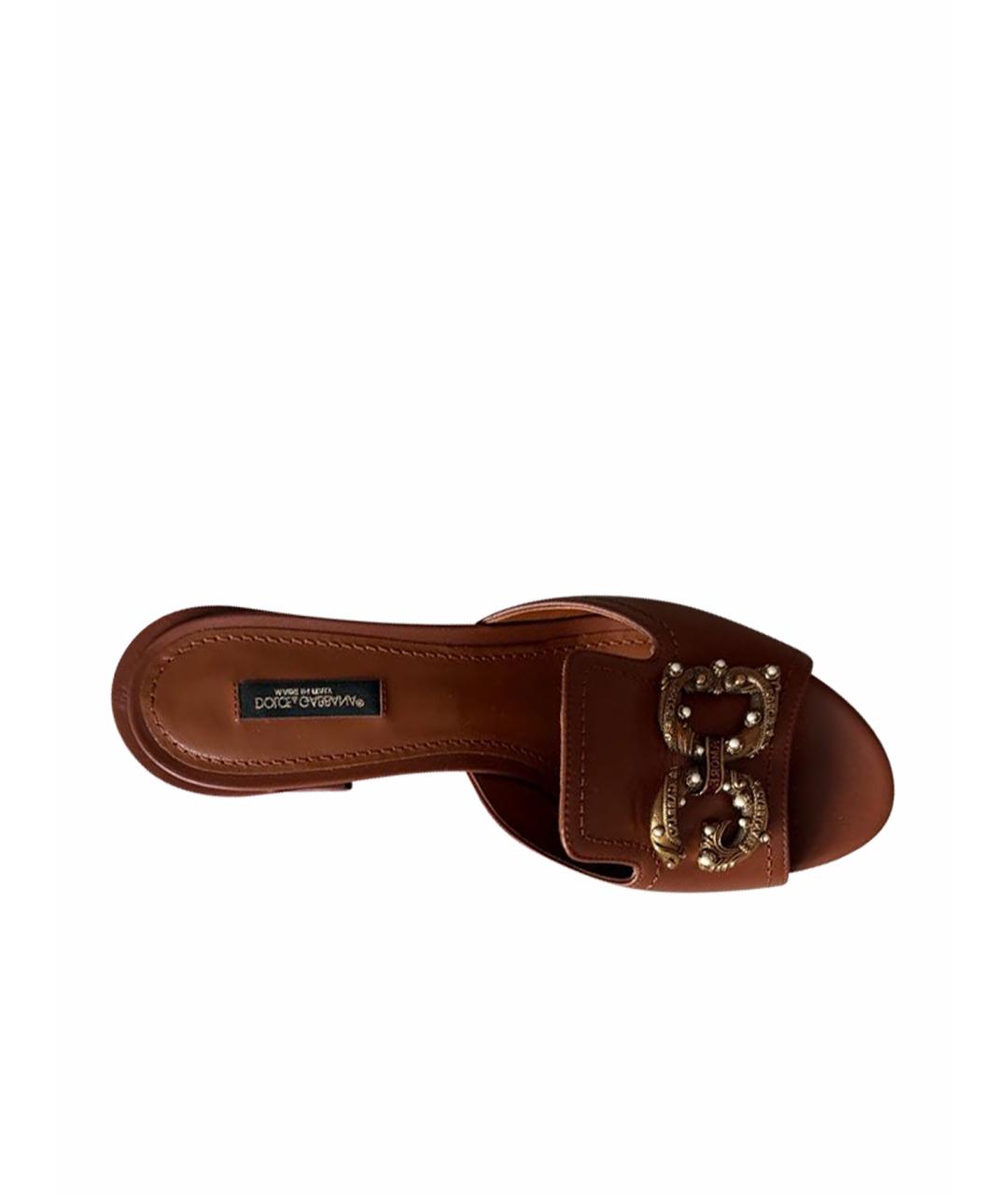 DOLCE&GABBANA Коричневые кожаные мюли, фото 1