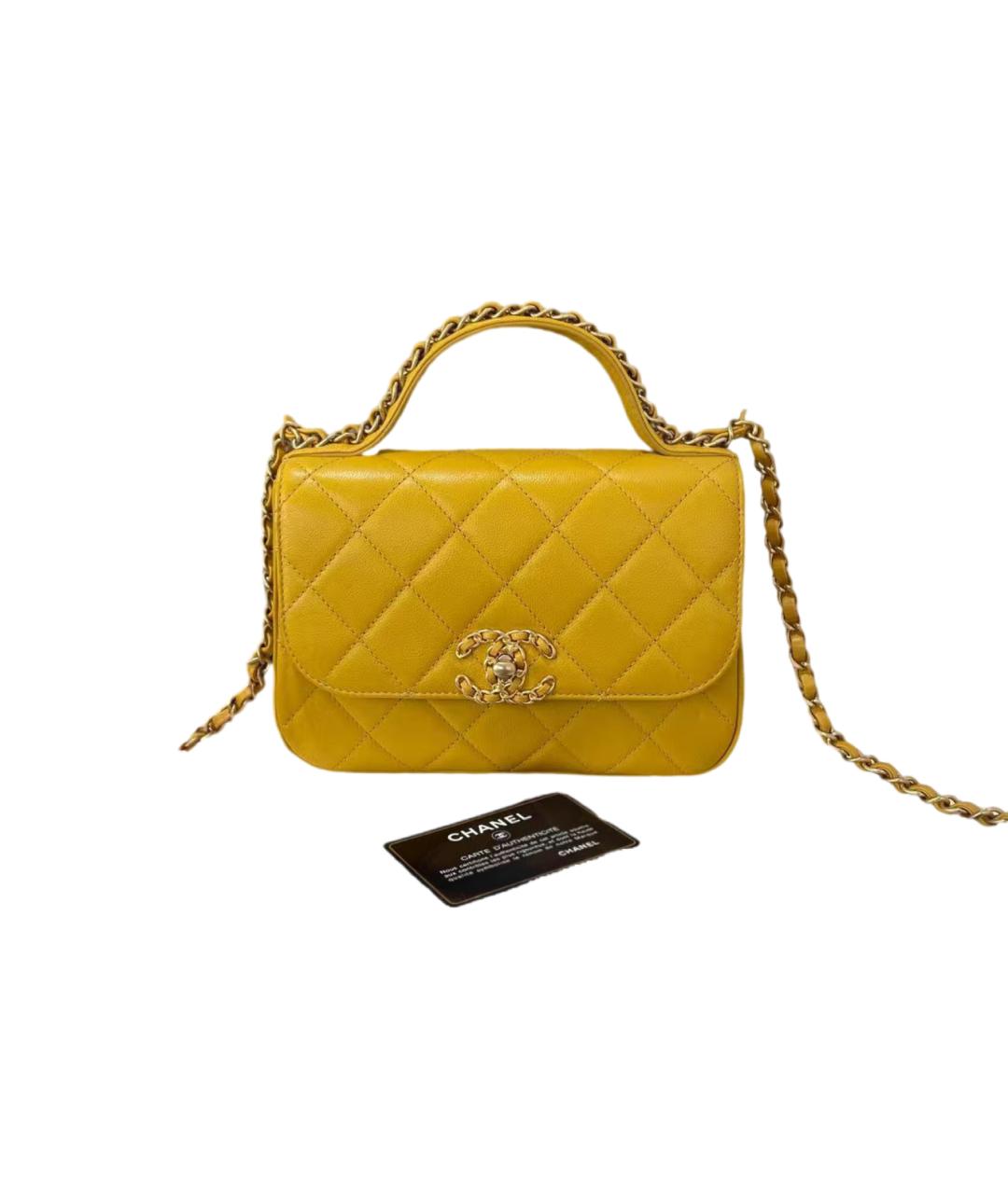 CHANEL Горчичная кожаная сумка через плечо, фото 6