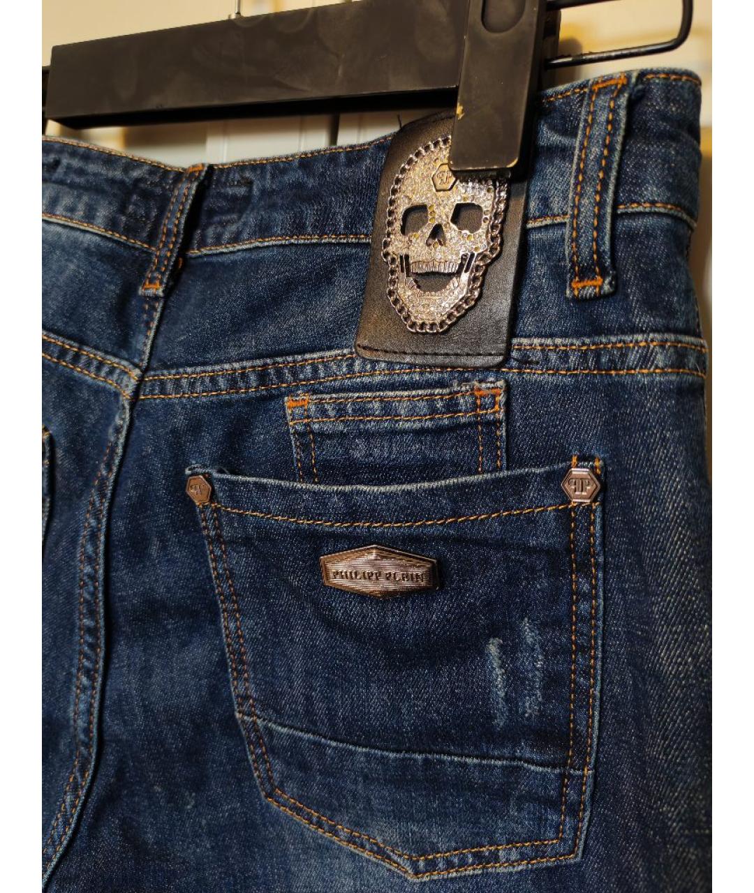 PHILIPP PLEIN Синие хлопковые прямые джинсы, фото 2