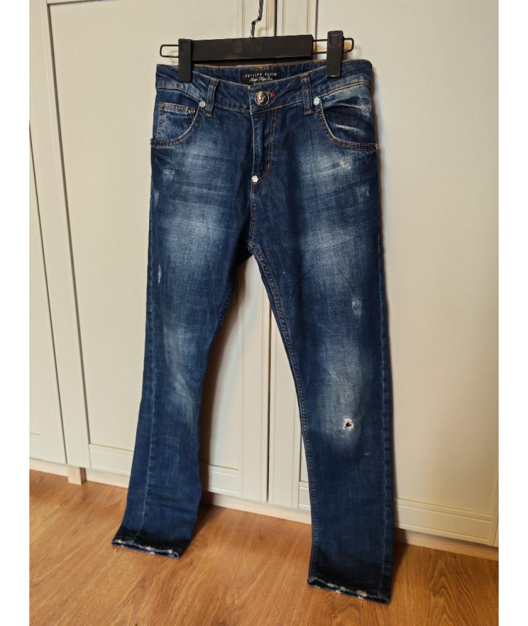 PHILIPP PLEIN Синие хлопковые прямые джинсы, фото 7