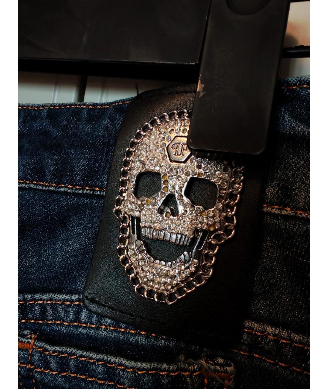 PHILIPP PLEIN Синие хлопковые прямые джинсы, фото 3