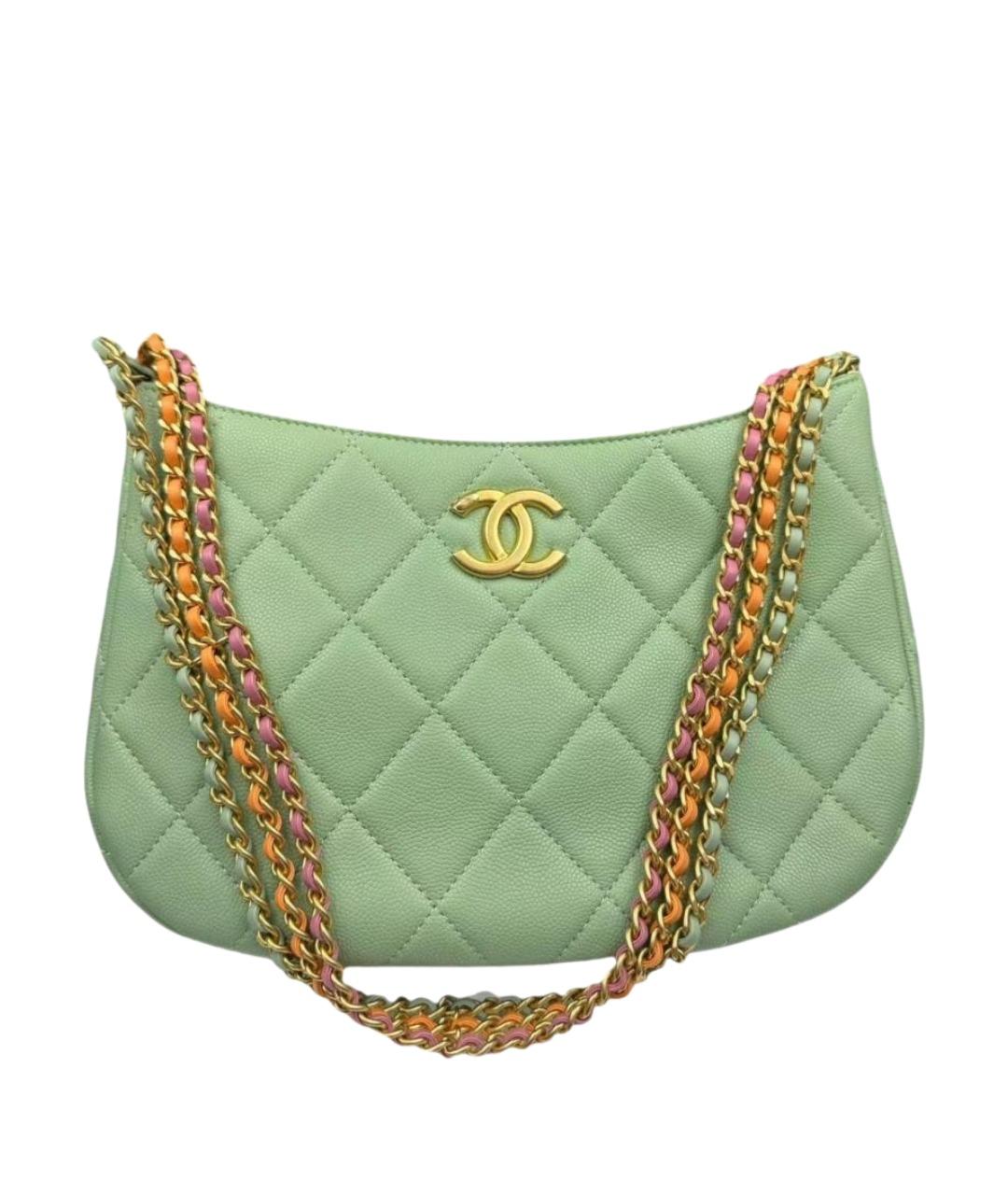 CHANEL Зеленая кожаная сумка с короткими ручками, фото 1