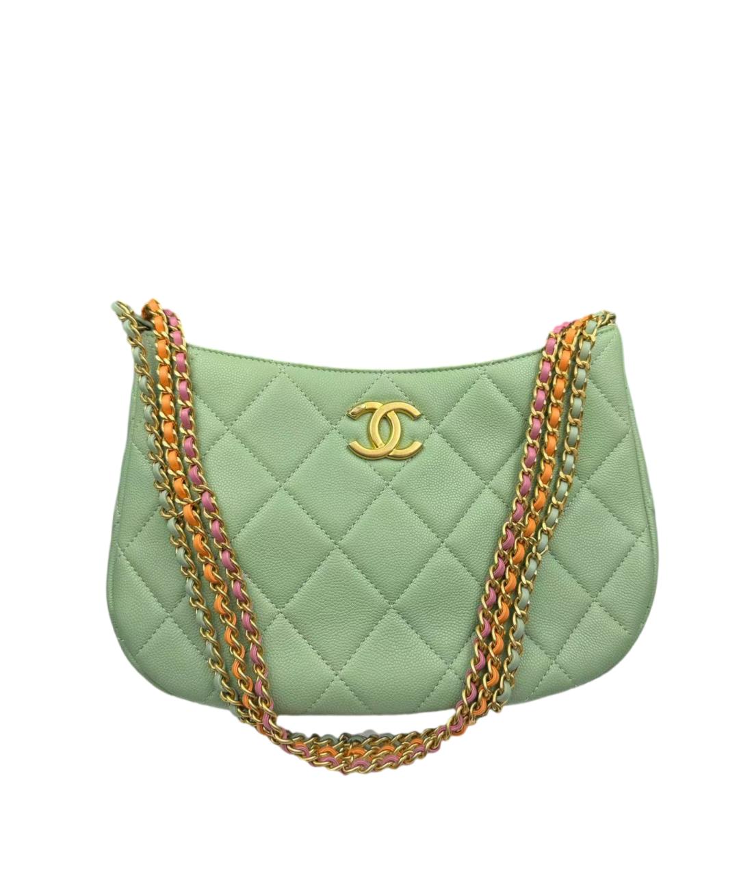 CHANEL Зеленая кожаная сумка с короткими ручками, фото 5