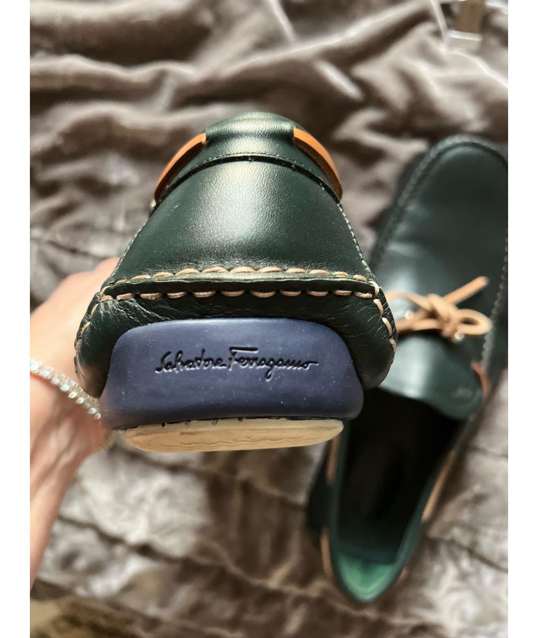 FERRAGAMO Зеленые кожаные мокасины, фото 6