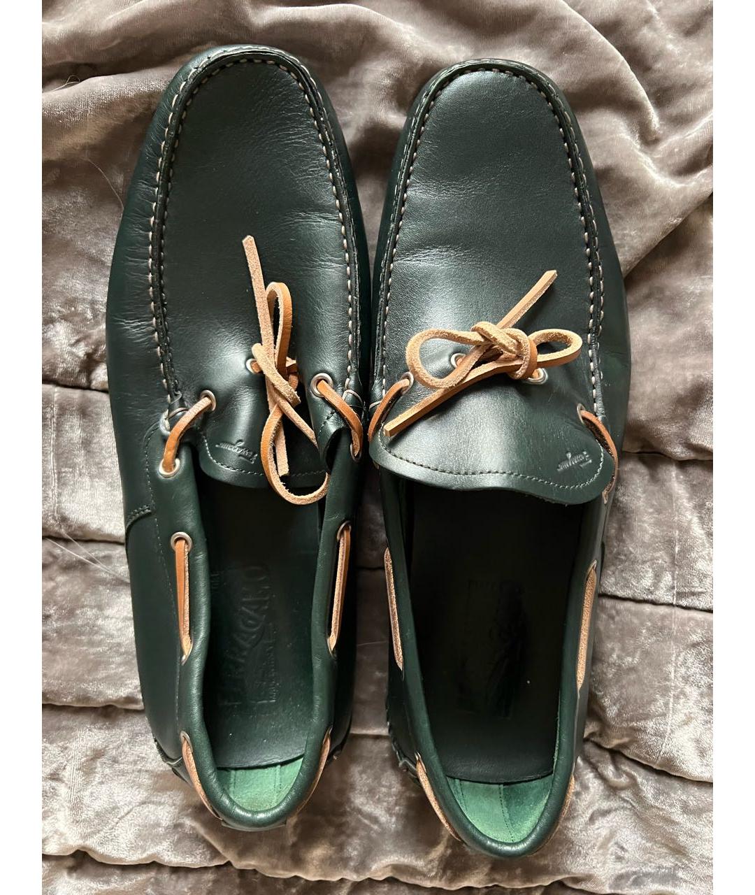 FERRAGAMO Зеленые кожаные мокасины, фото 2