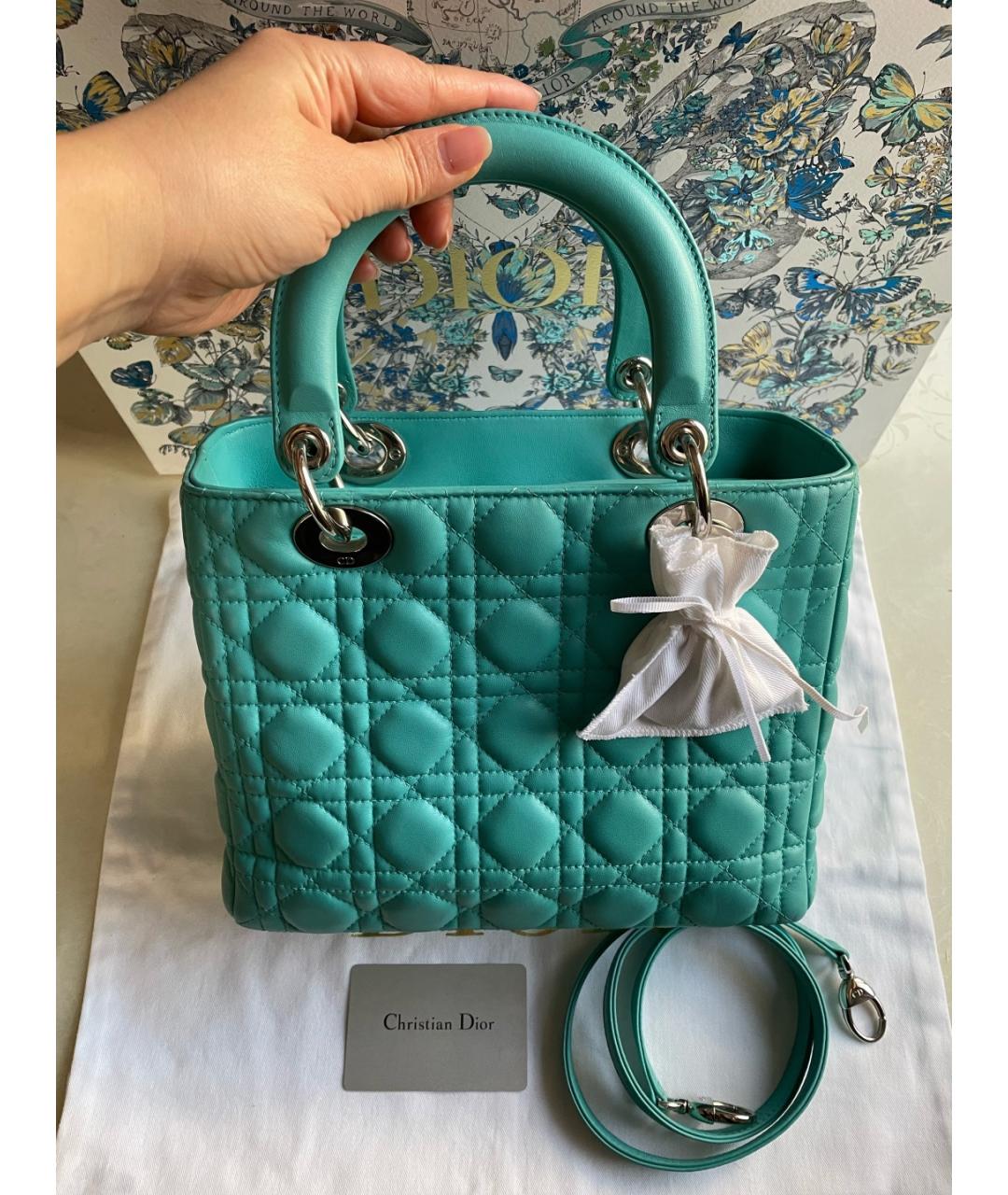 CHRISTIAN DIOR Зеленая кожаная сумка с короткими ручками, фото 7