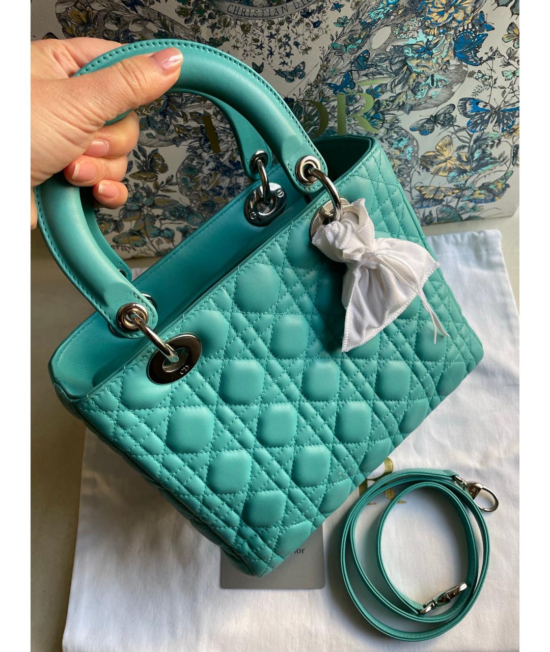 CHRISTIAN DIOR Зеленая кожаная сумка с короткими ручками, фото 2