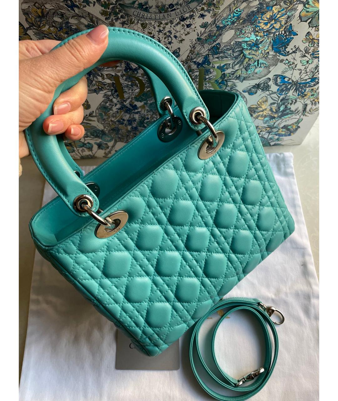 CHRISTIAN DIOR Зеленая кожаная сумка с короткими ручками, фото 3