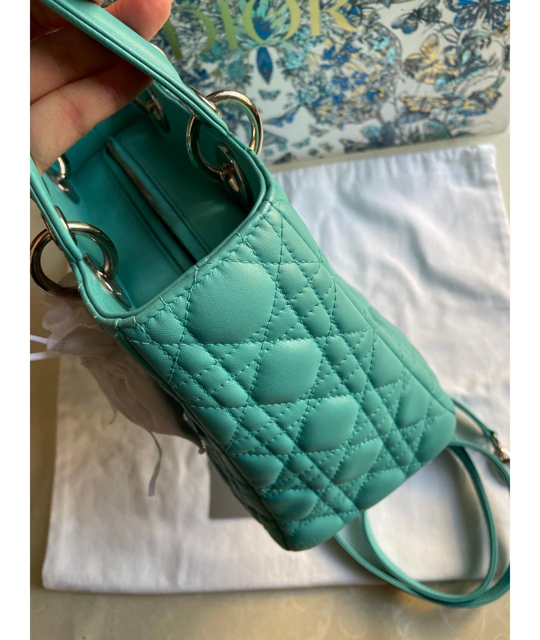 CHRISTIAN DIOR Зеленая кожаная сумка с короткими ручками, фото 5