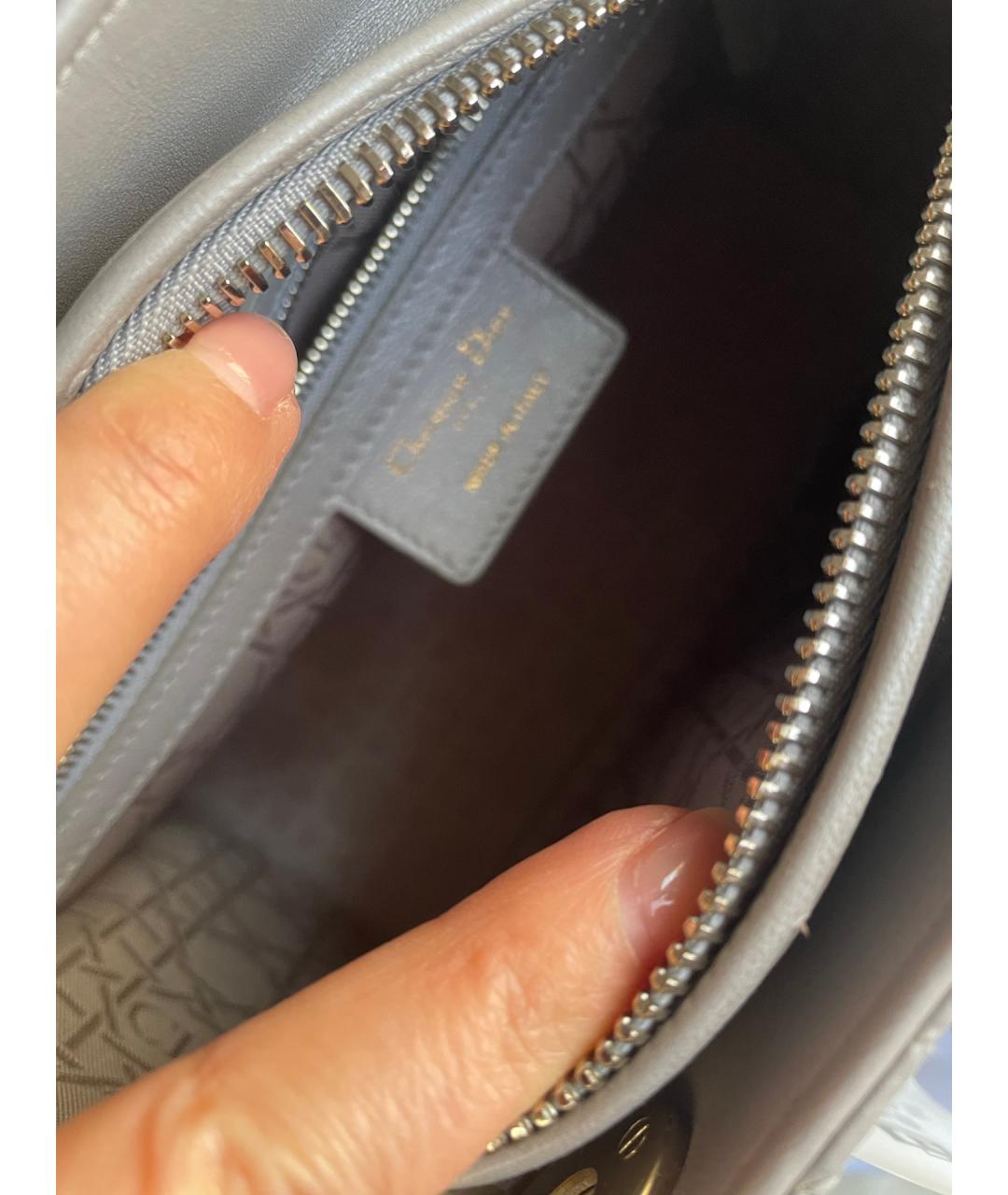 CHRISTIAN DIOR Серая кожаная сумка с короткими ручками, фото 6