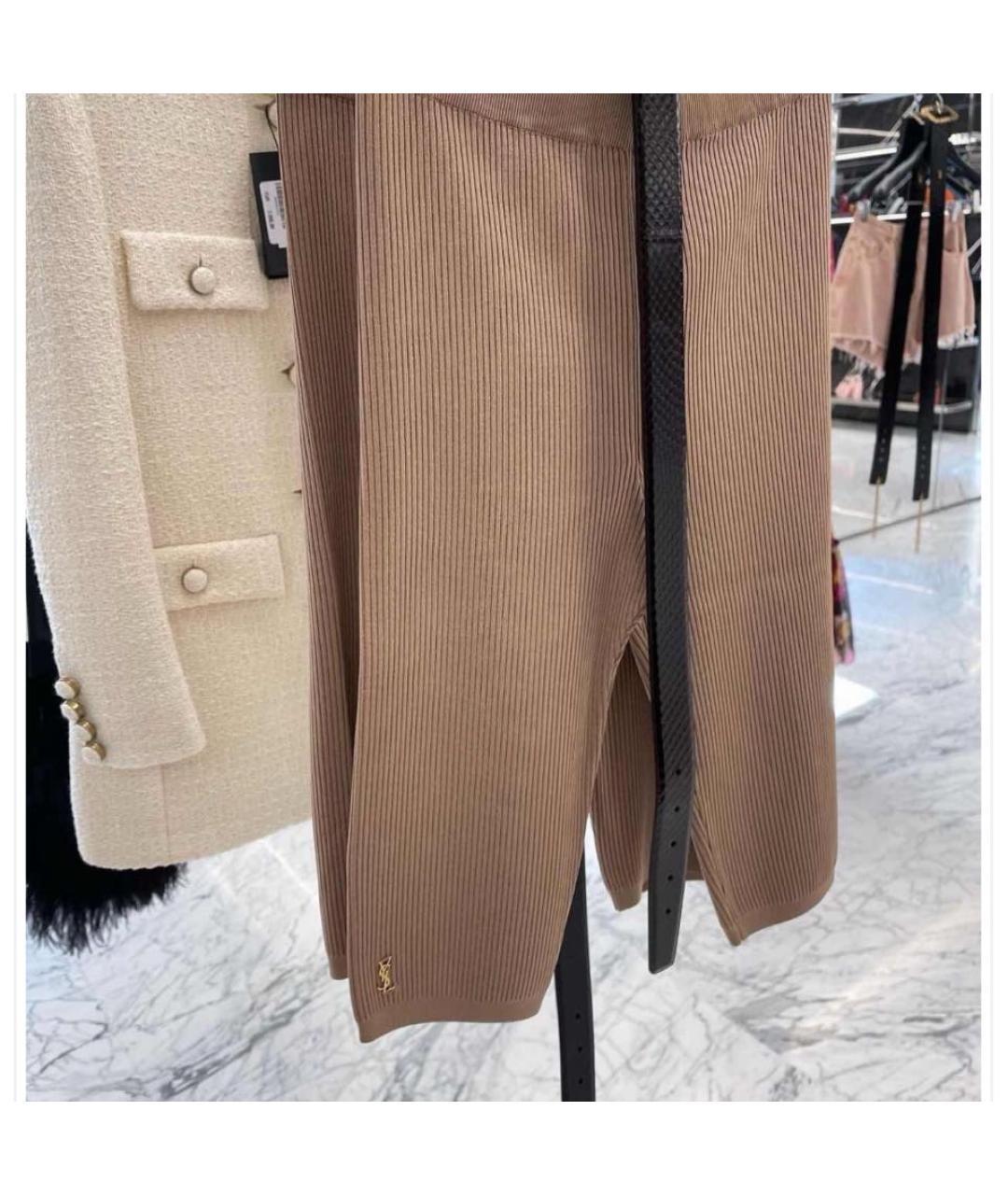 SAINT LAURENT Бежевые хлопковые леггинсы и велосипедки, фото 4