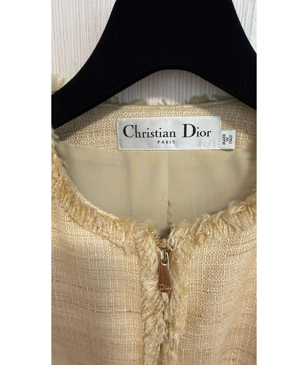 CHRISTIAN DIOR Бежевый шелковый жакет/пиджак, фото 3
