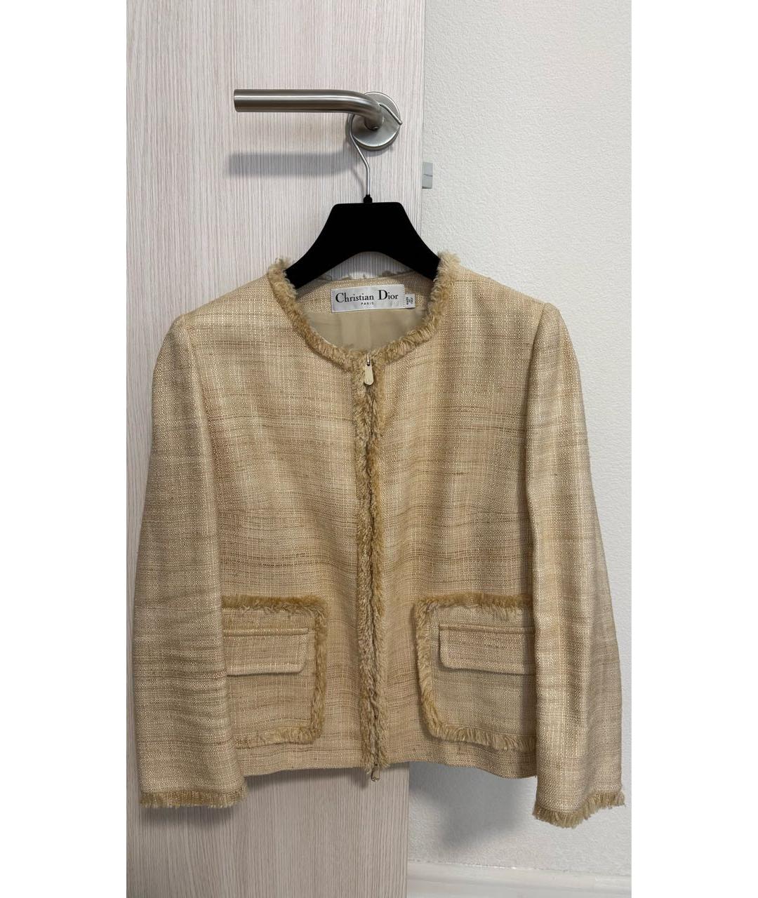 CHRISTIAN DIOR Бежевый шелковый жакет/пиджак, фото 5