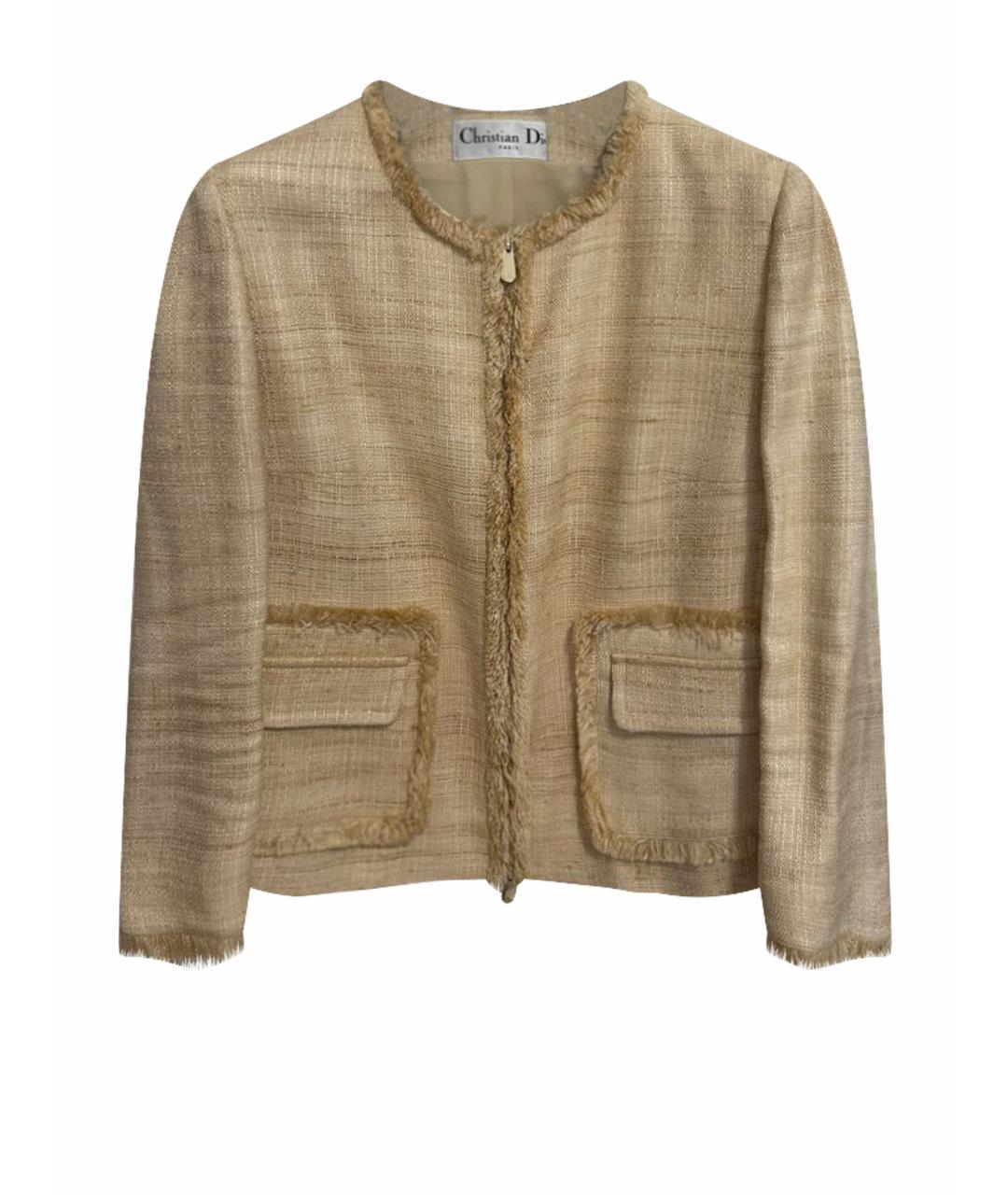 CHRISTIAN DIOR Бежевый шелковый жакет/пиджак, фото 1