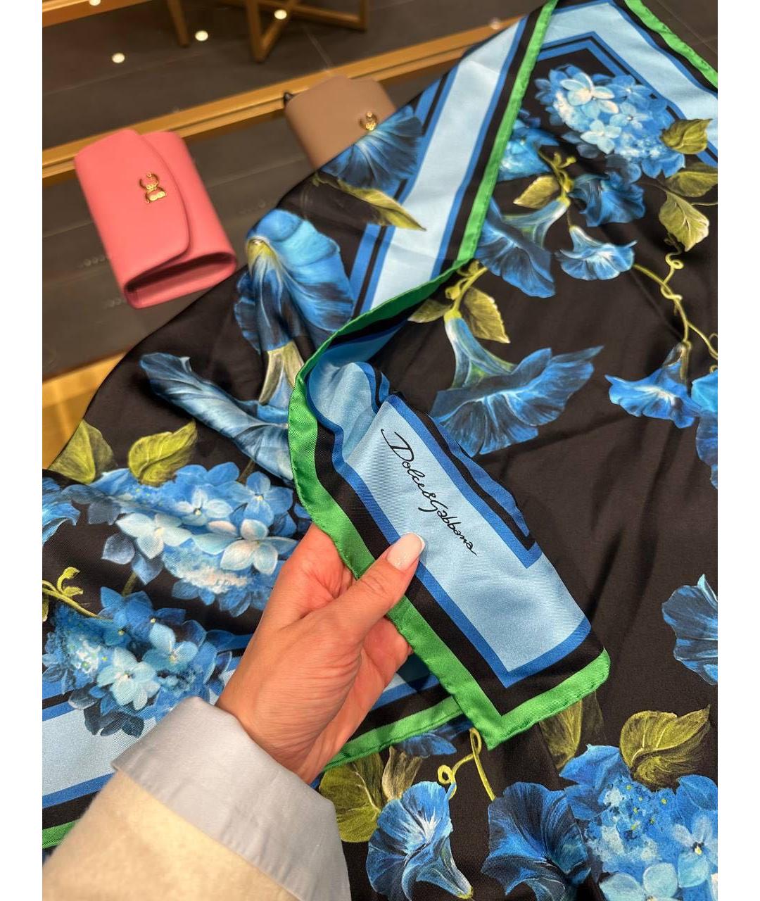 DOLCE&GABBANA Синий шелковый платок, фото 2