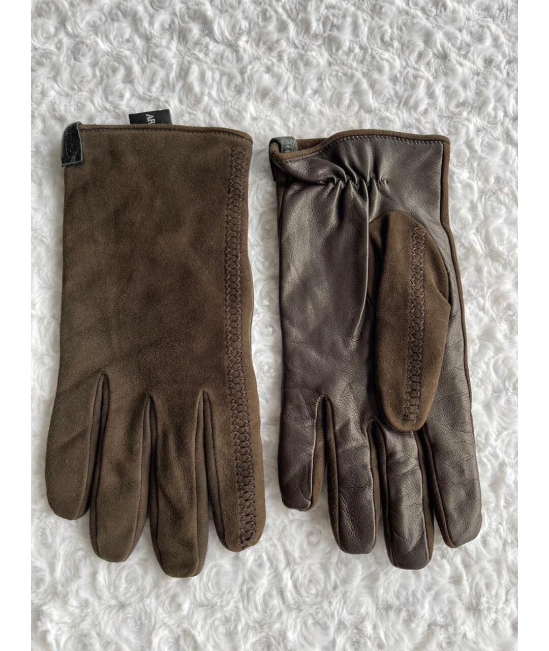 GIORGIO ARMANI Коричневые кожаные перчатки, фото 8