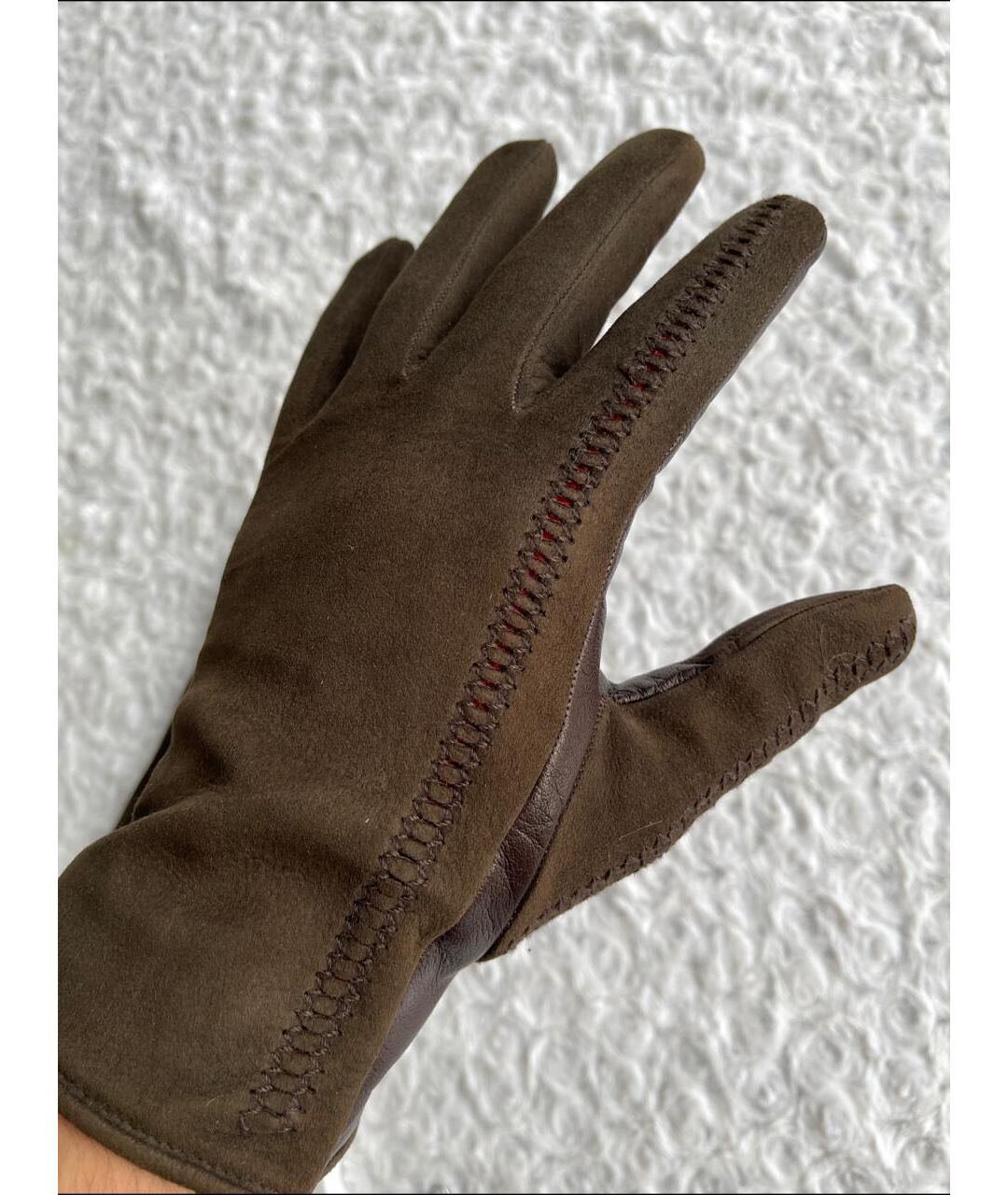 GIORGIO ARMANI Коричневые кожаные перчатки, фото 5