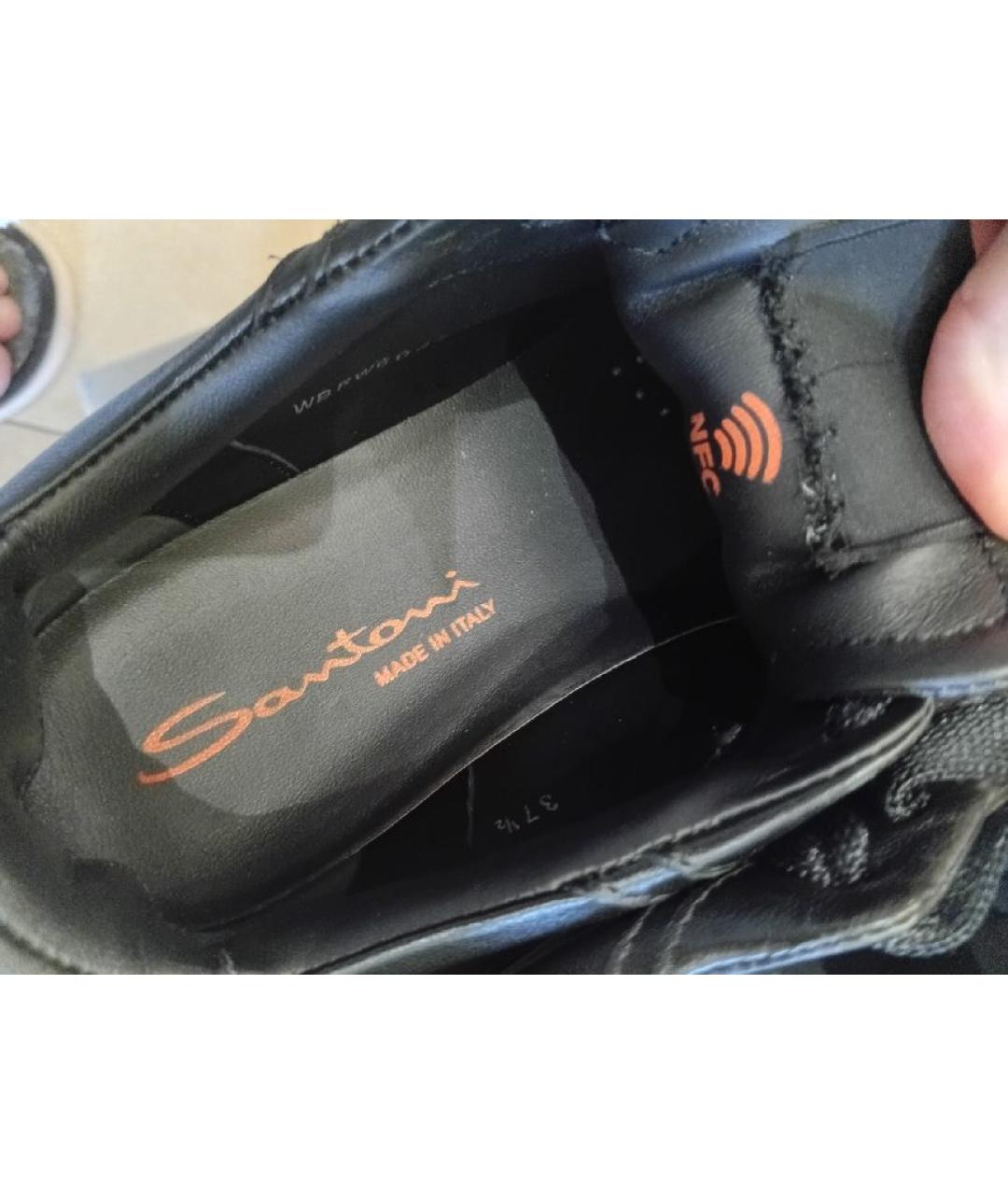 SANTONI Черные кожаные кроссовки, фото 5