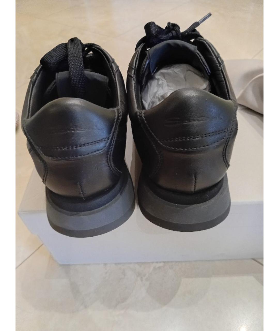 SANTONI Черные кожаные кроссовки, фото 4