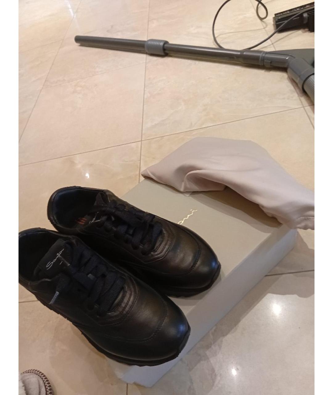 SANTONI Черные кожаные кроссовки, фото 3