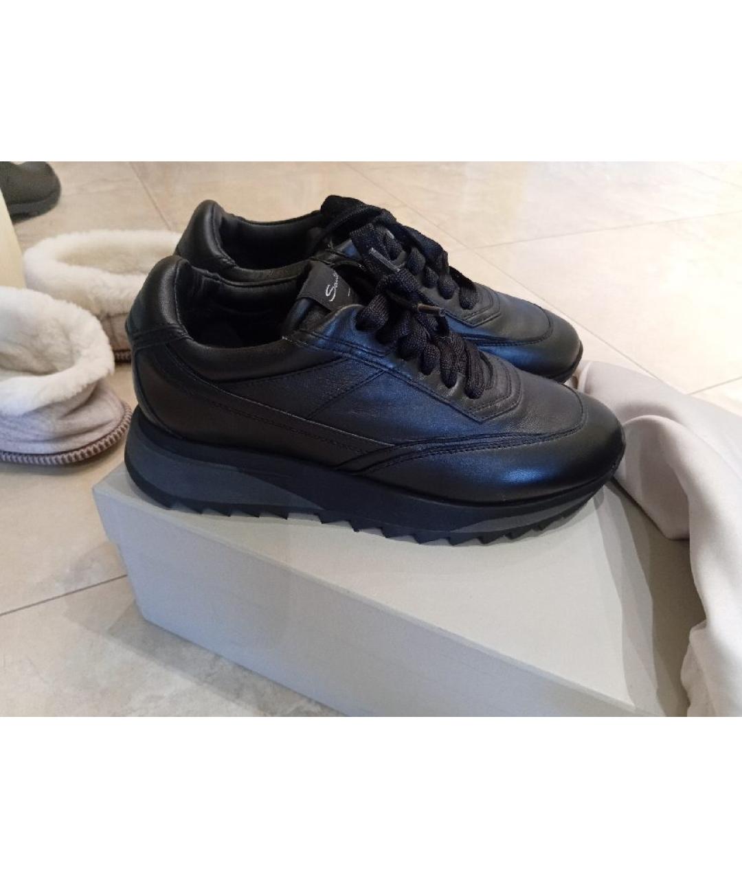 SANTONI Черные кожаные кроссовки, фото 10