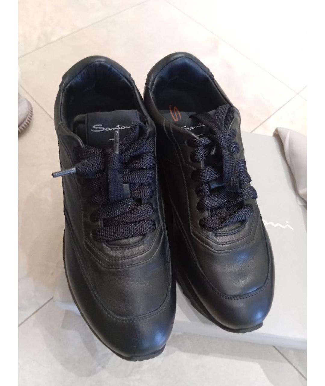 SANTONI Черные кожаные кроссовки, фото 2