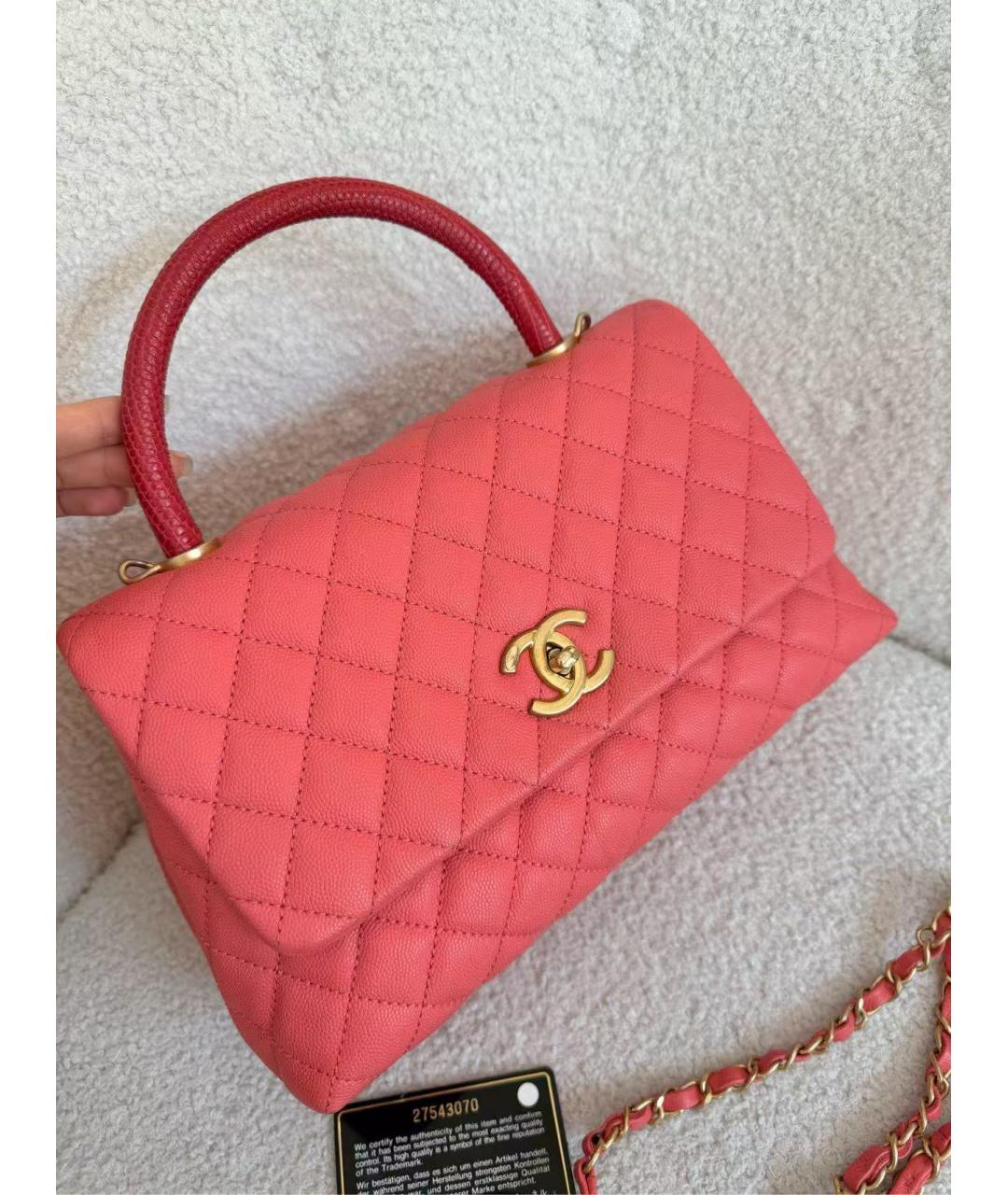 CHANEL Розовая кожаная сумка с короткими ручками, фото 2