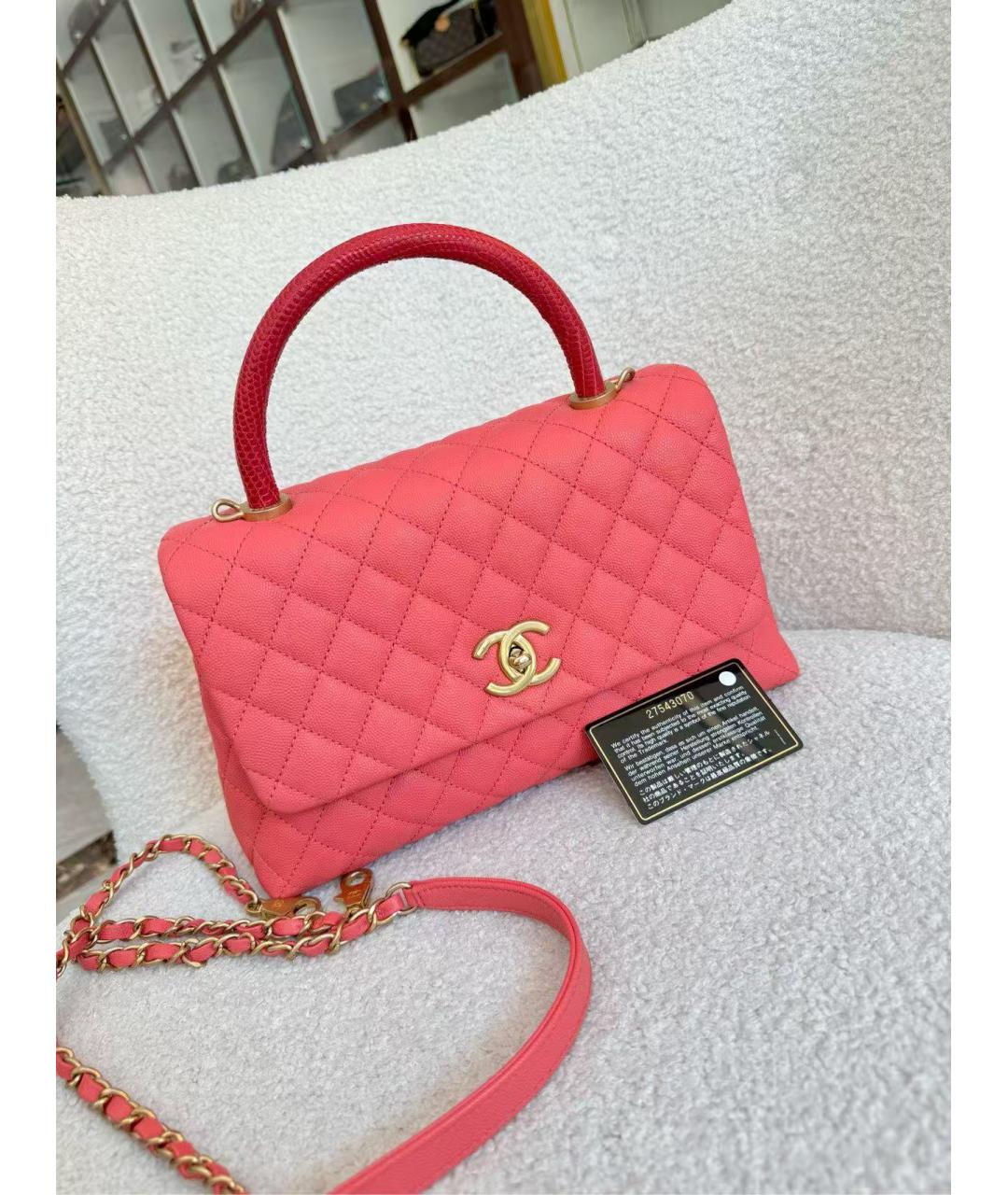 CHANEL Розовая кожаная сумка с короткими ручками, фото 7