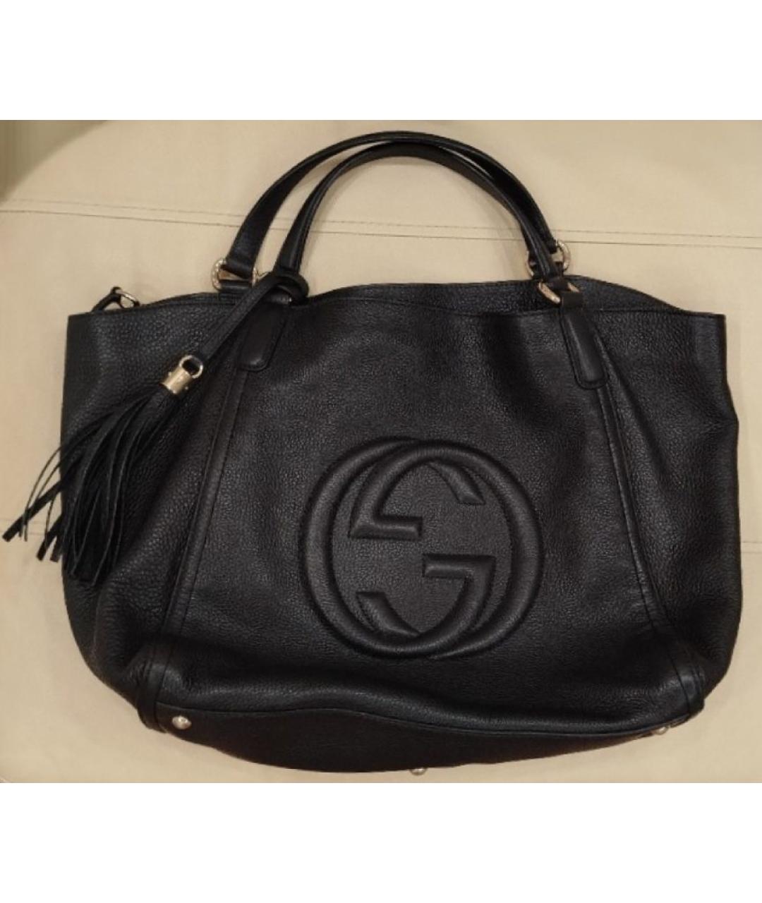 GUCCI Черная кожаная сумка тоут, фото 2