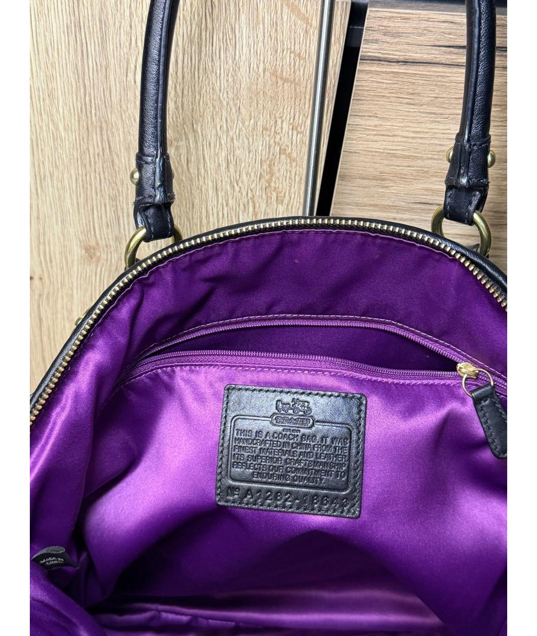 COACH Черная кожаная сумка с короткими ручками, фото 6