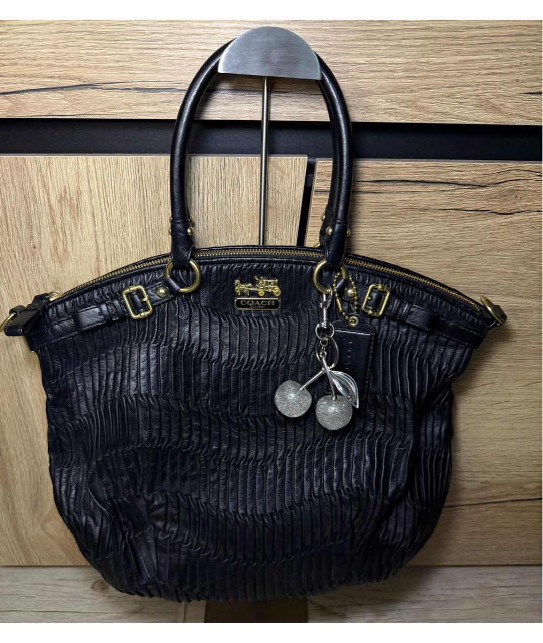 COACH Черная кожаная сумка с короткими ручками, фото 9