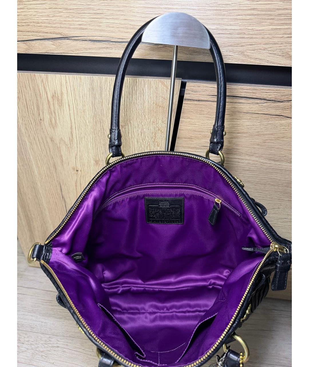 COACH Черная кожаная сумка с короткими ручками, фото 7