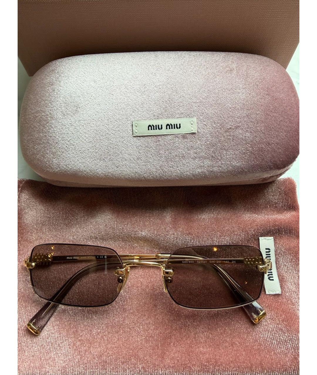 MIU MIU Золотые металлические солнцезащитные очки, фото 3