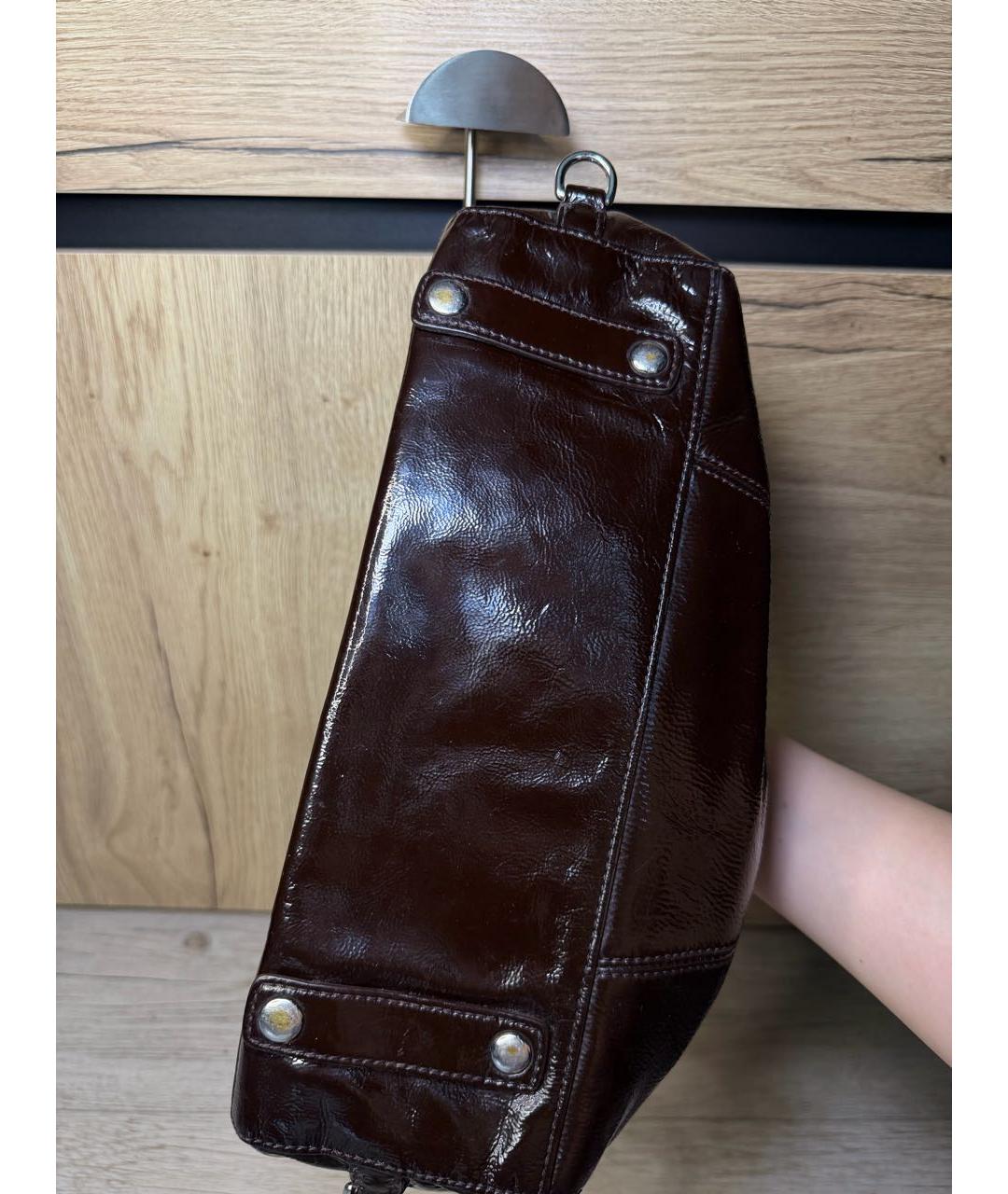 COACH Коричневая кожаная сумка с короткими ручками, фото 6