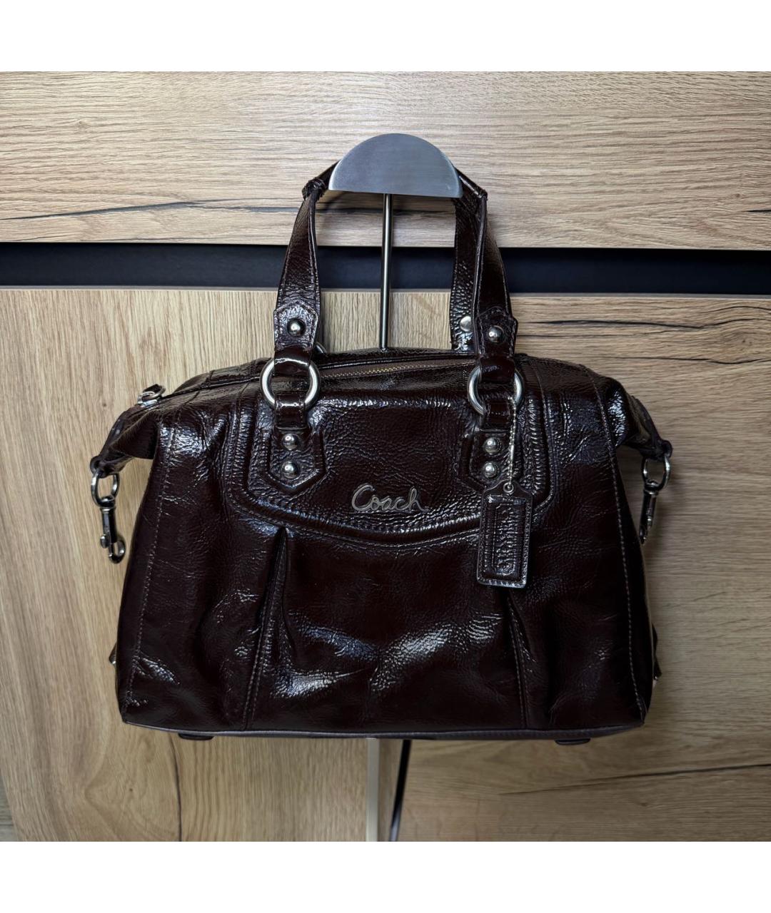 COACH Коричневая кожаная сумка с короткими ручками, фото 9