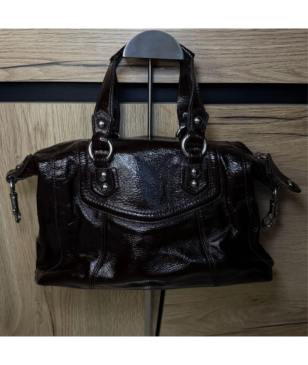 COACH Коричневая кожаная сумка с короткими ручками, фото 2