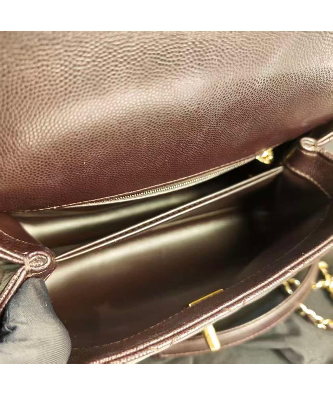 CHANEL Коричневая кожаная сумка с короткими ручками, фото 4