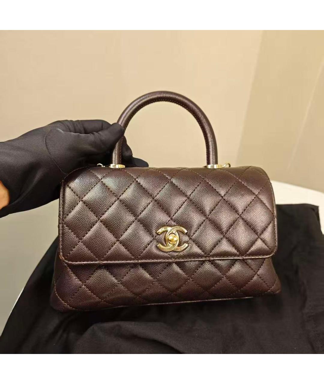 CHANEL Коричневая кожаная сумка с короткими ручками, фото 5